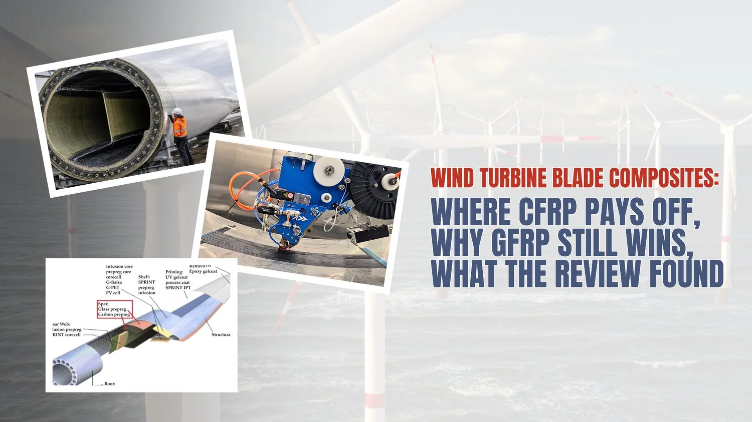 A wind turbine blade in service — one of the least forgiving structures in modern engineering, built to survive decades of relentless flexing.