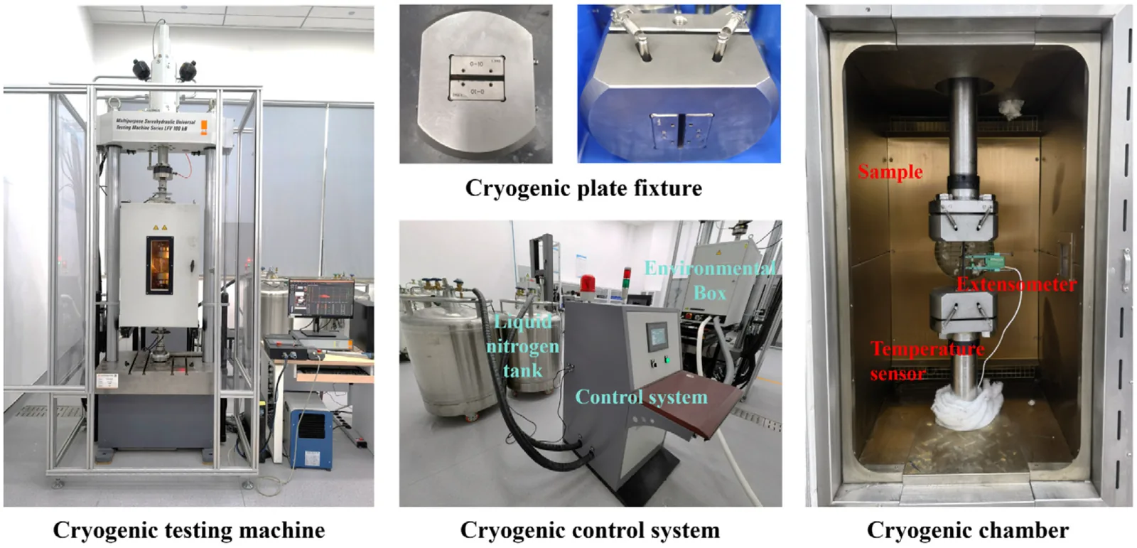 Photographs of the cryogenic tensile testing setup.