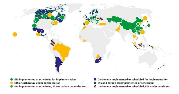 Summary map of regional, national, and subnational carbon pricing initiatives Source: The World Bank.
