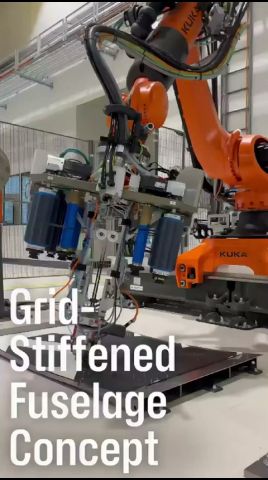 KUKA robot producing a grid-stiffened composite fuselage concept
