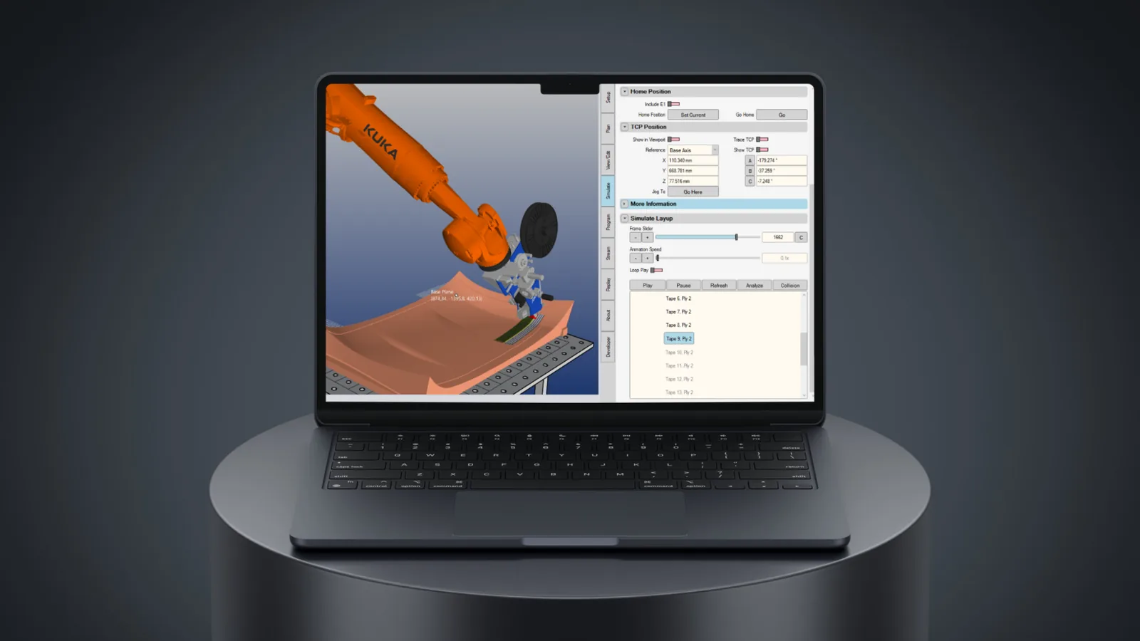 Digital simulation of a robotic composite process