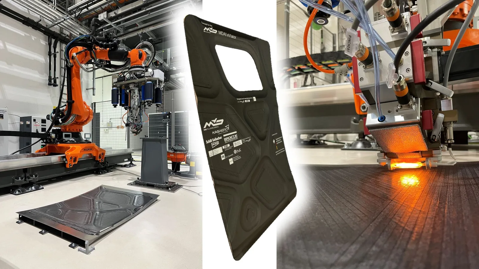 Large composite flight structure shown from robotic manufacture to finished part
