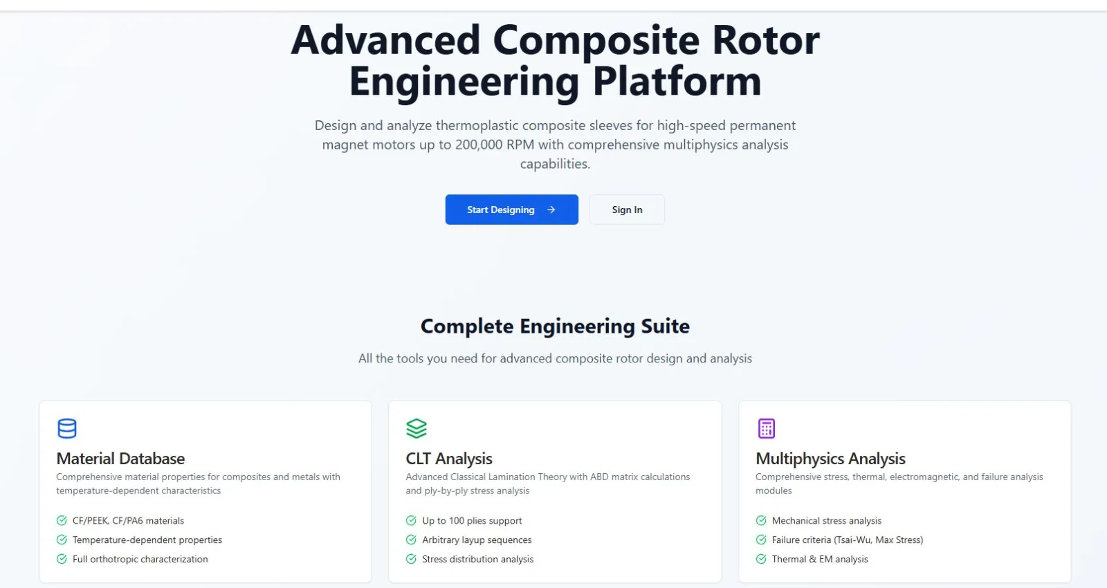 Composite Rotor Design Suite application